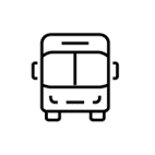 Symbol für Verkehrsanbindung Ein Symbol zeigt die Frontansicht eines Busses, das für eine gute Verkehrsanbindung, öffentlichen Nahverkehr oder Pendelverkehr steht.